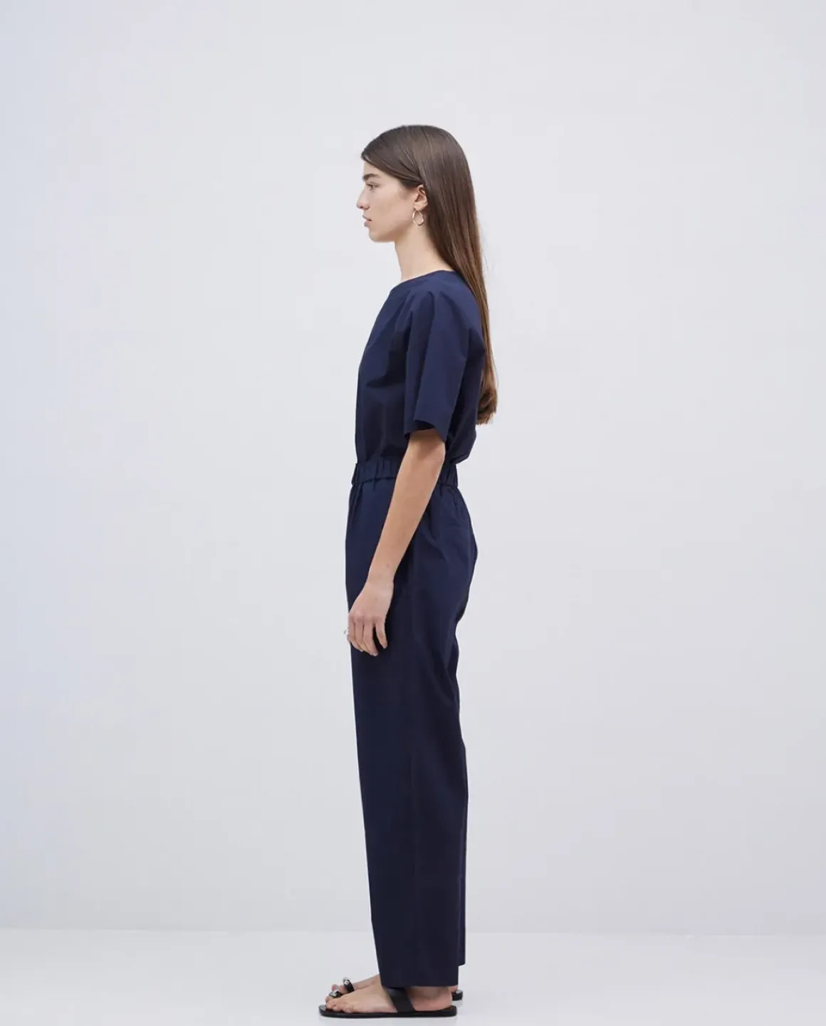 Pantalones rectos popelín azul oscuro
