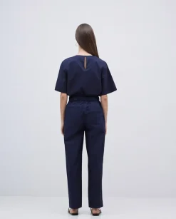 Pantalones rectos popelín azul oscuro