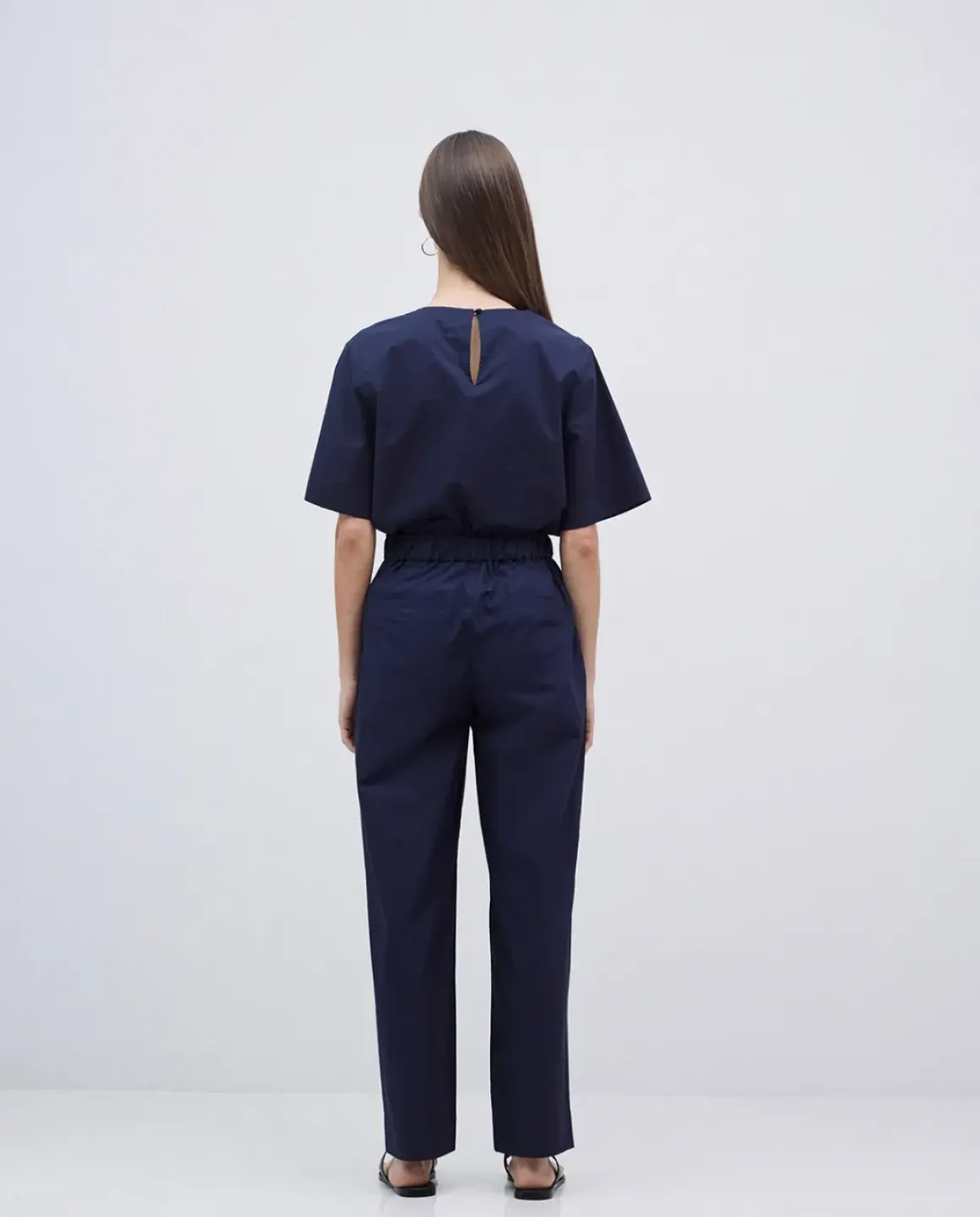 Pantalones rectos popelín azul oscuro