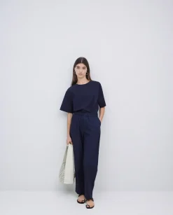 Pantalones rectos popelín azul oscuro