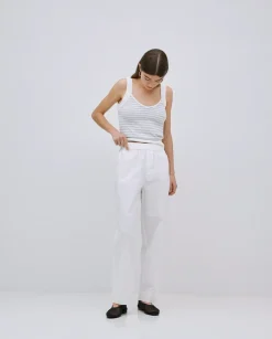 Pantalones rectos popelín blanco