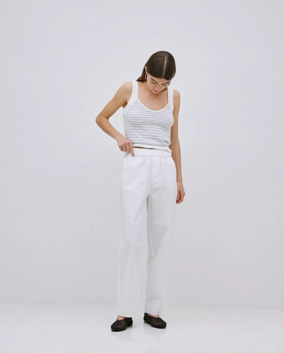 Pantalones rectos popelín blanco