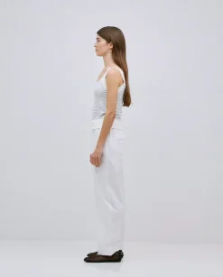 Pantalones rectos popelín blanco