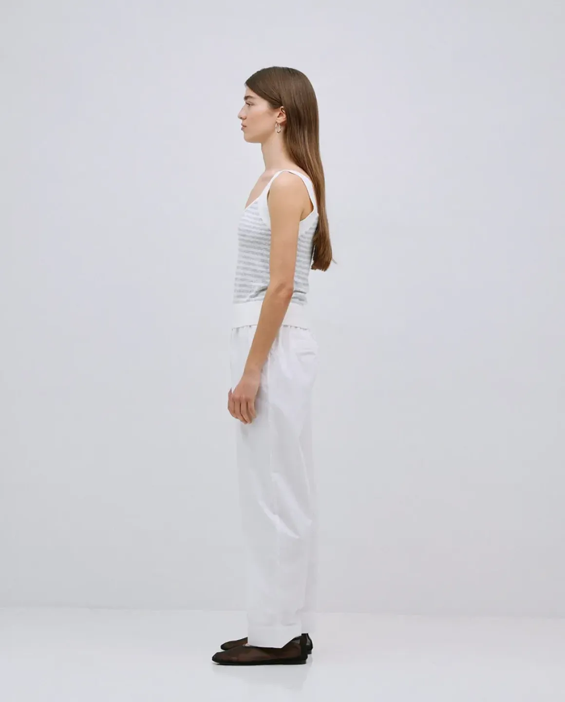 Pantalones rectos popelín blanco