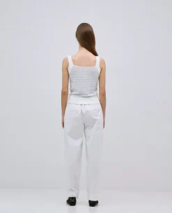 Pantalones rectos popelín blanco