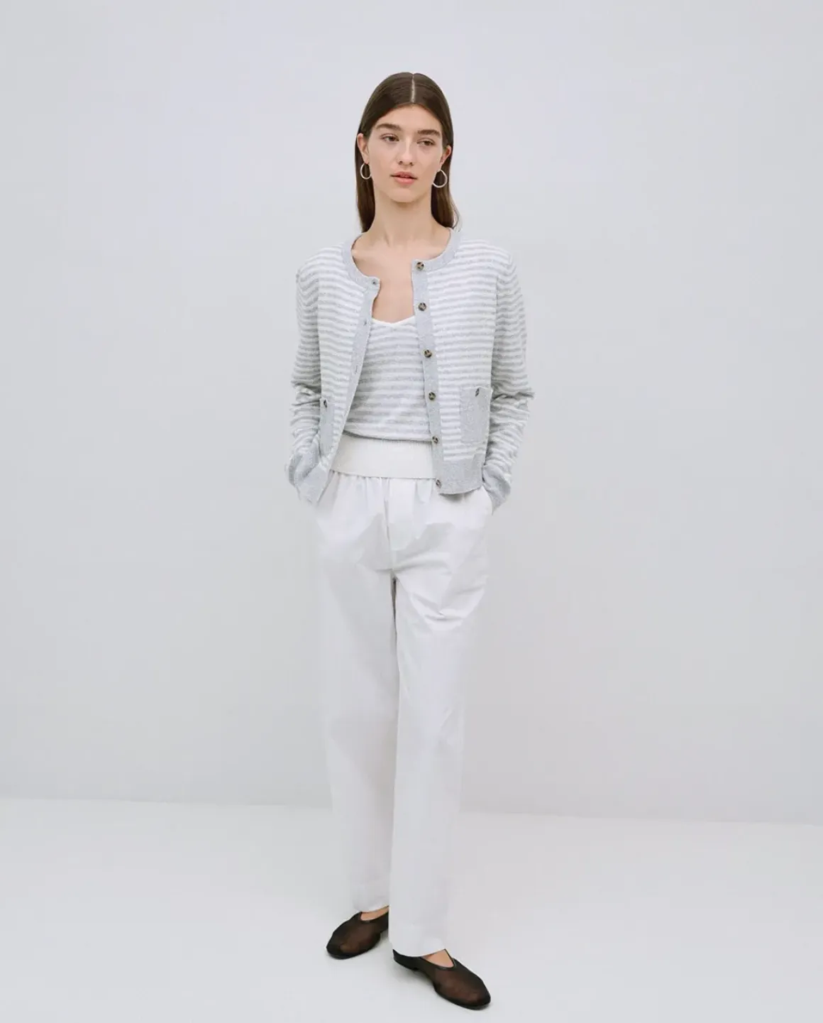Pantalones rectos popelín blanco