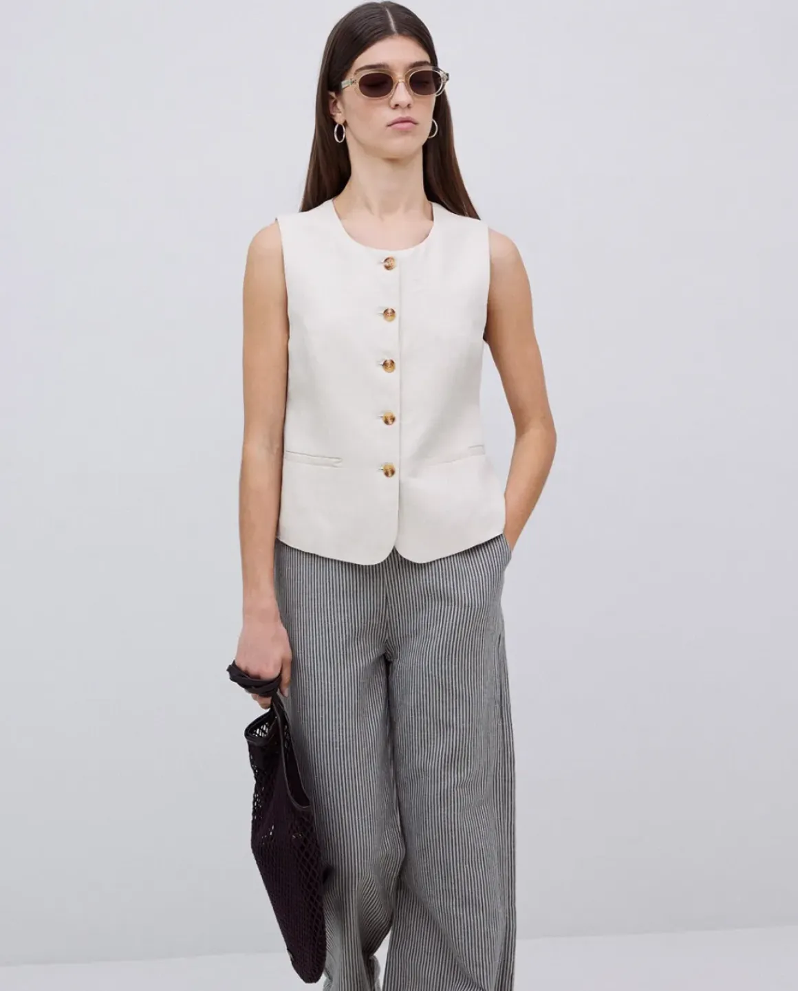 Pantalones rectos rayas azul grisáceo