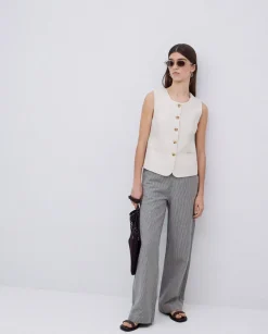 Pantalones rectos rayas azul grisáceo