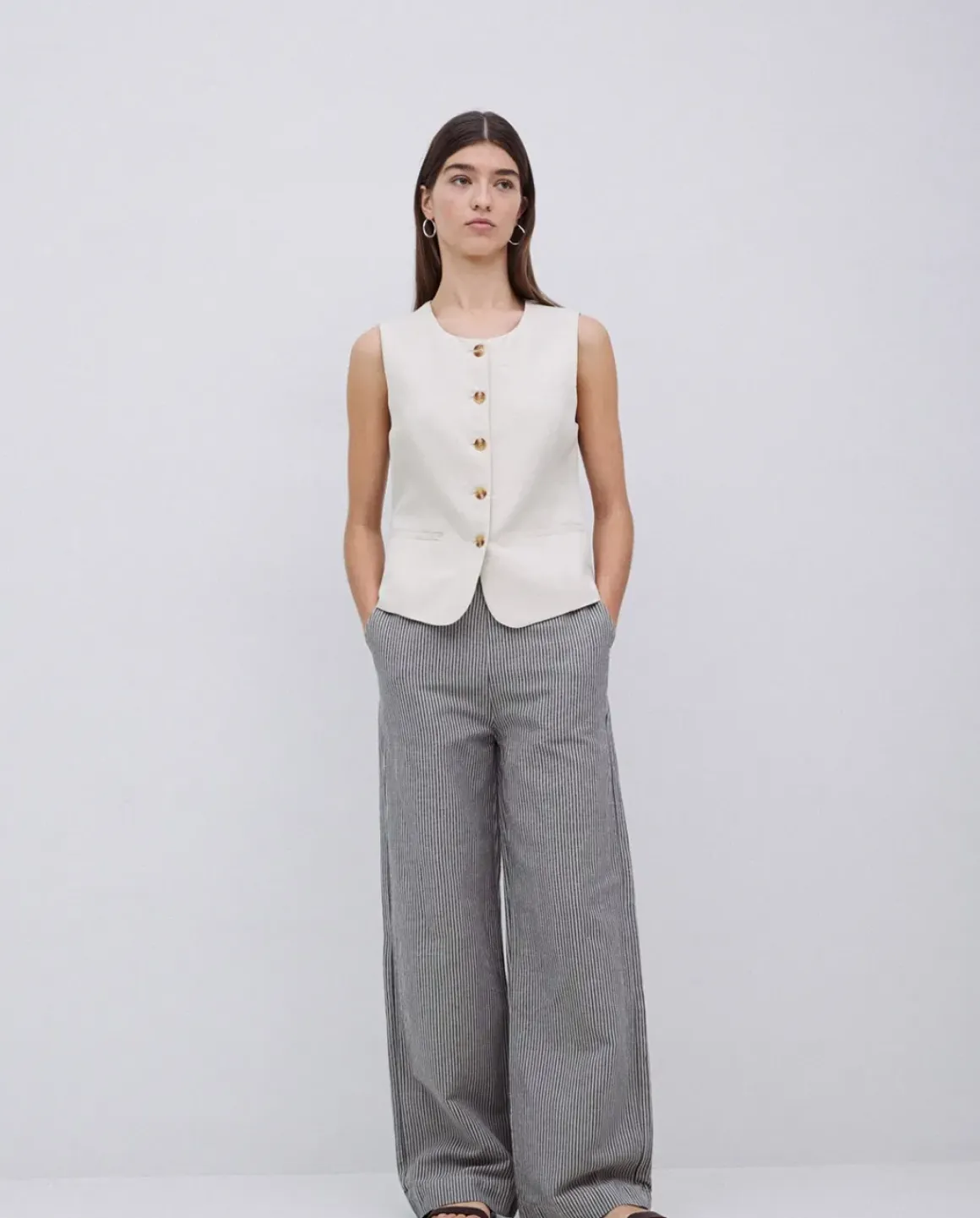 Pantalones rectos rayas azul grisáceo