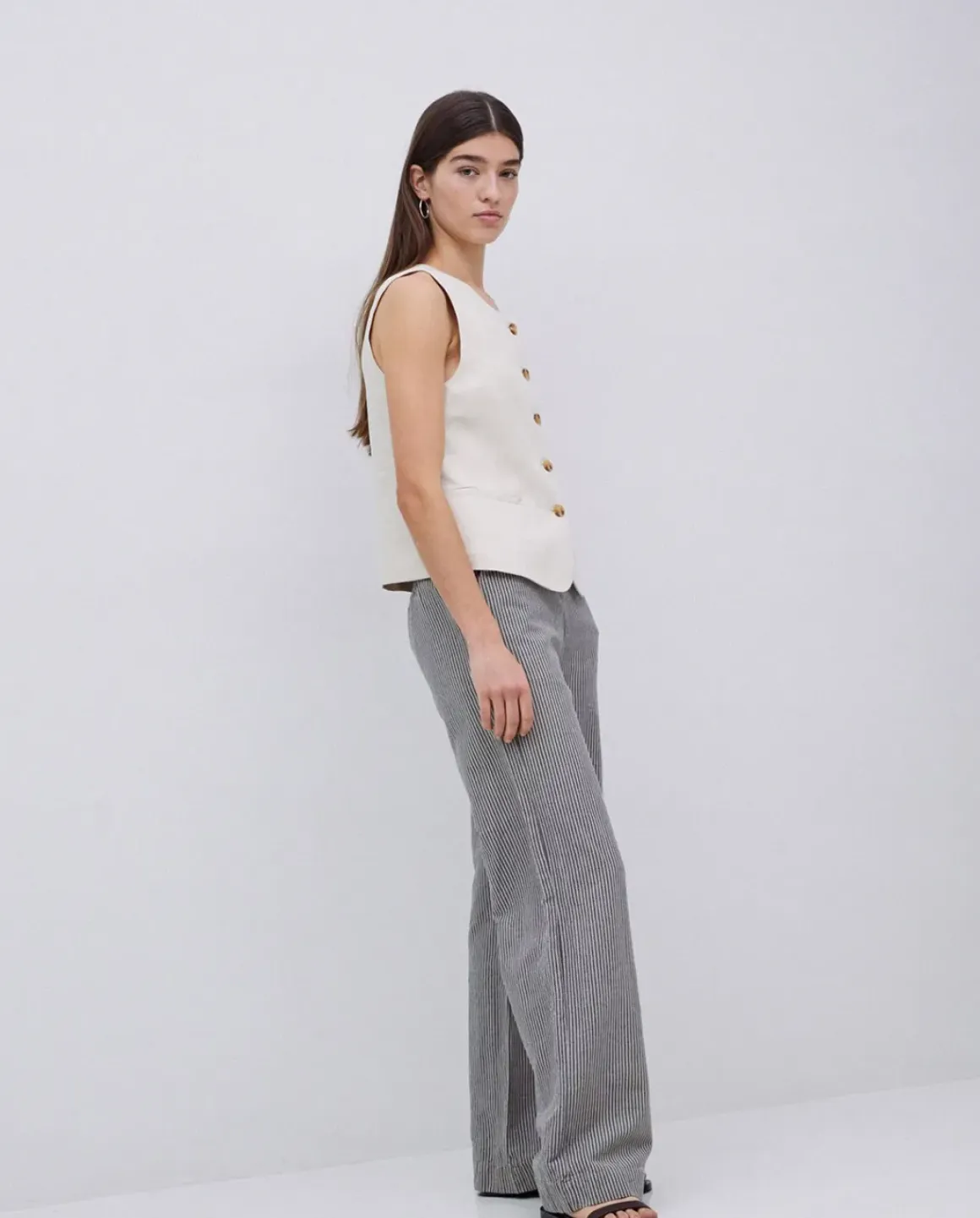 Pantalones rectos rayas azul grisáceo