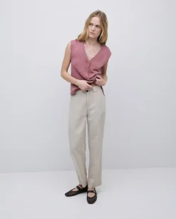 Pantalones rectos tencel beige