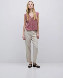 Pantalones rectos tencel beige