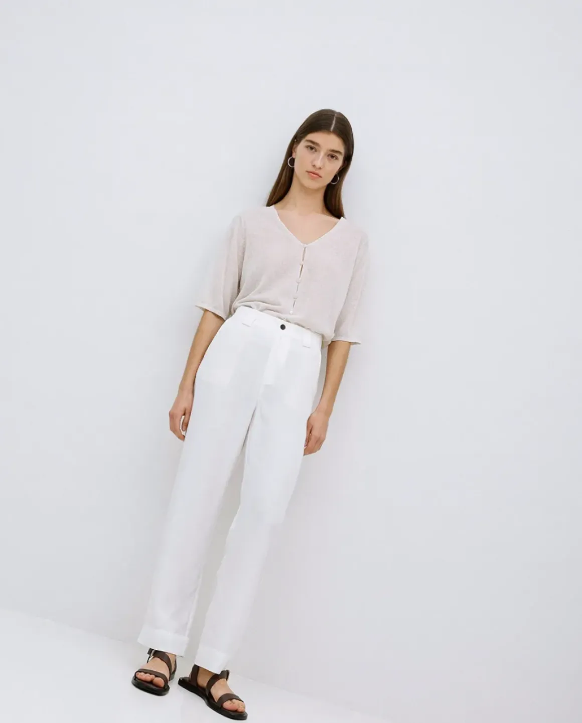 Pantalones rectos tencel blanco