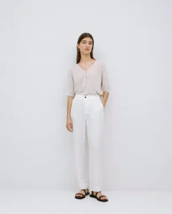 Pantalones rectos tencel blanco
