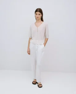 Pantalones rectos tencel blanco