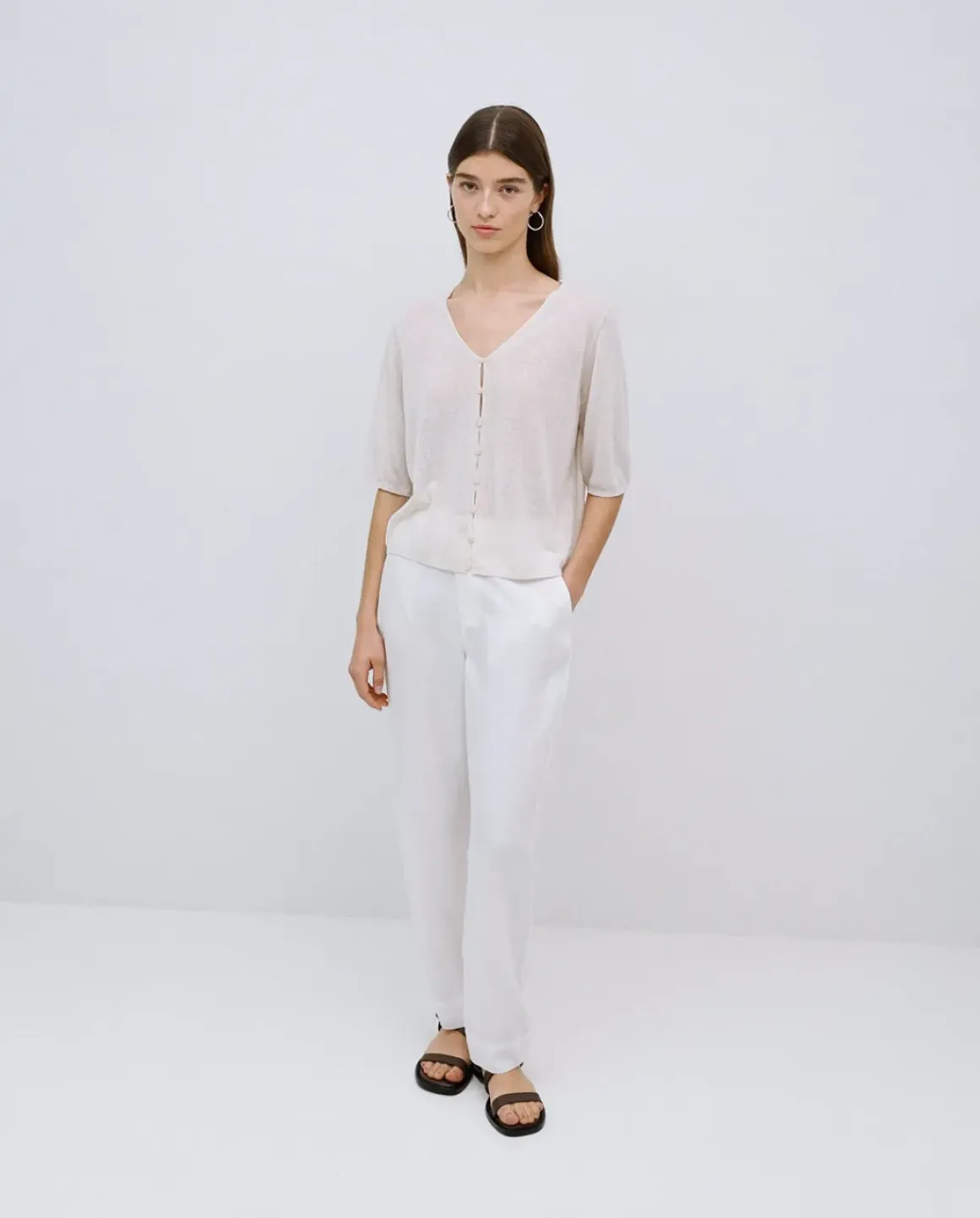 Pantalones rectos tencel blanco