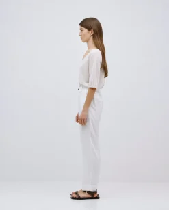 Pantalones rectos tencel blanco