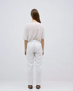Pantalones rectos tencel blanco