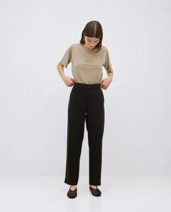 Pantalones rectos tencel negro