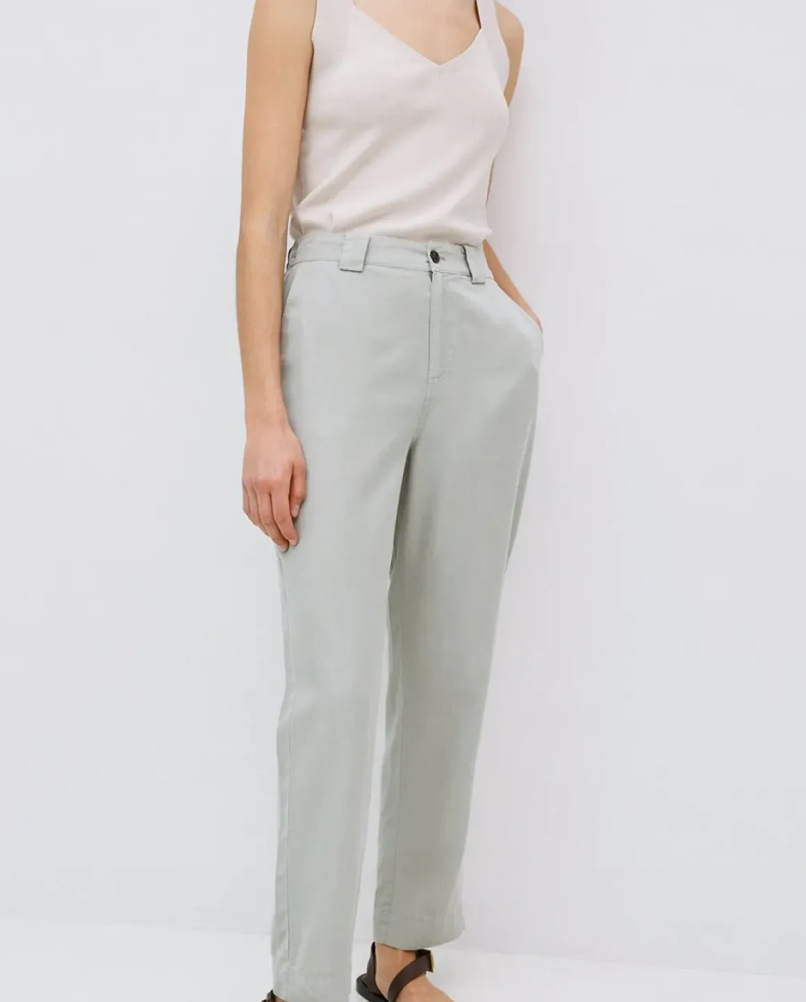Pantalones rectos tencel verde