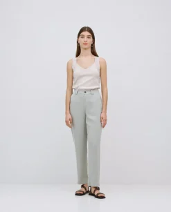 Pantalones rectos tencel verde