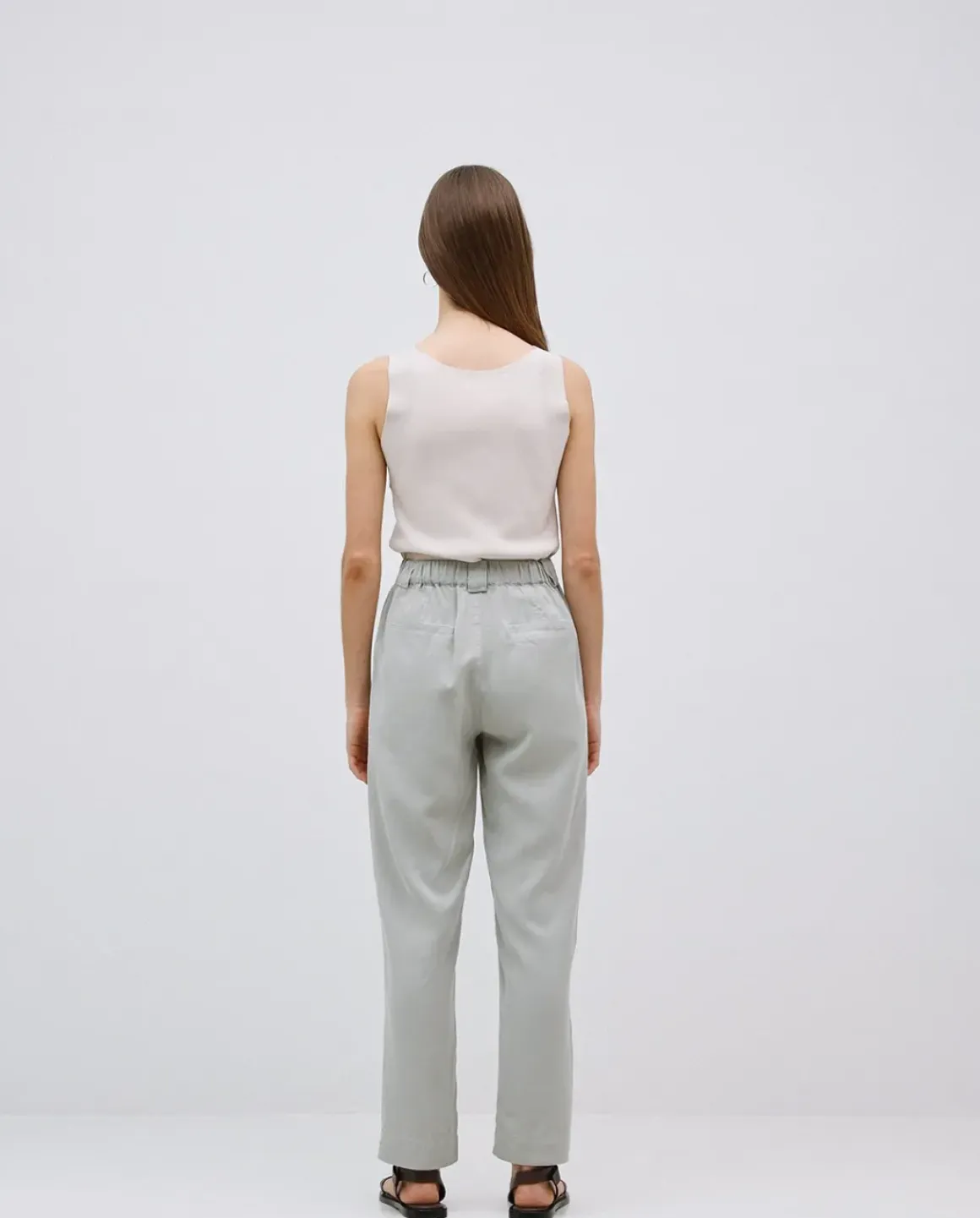 Pantalones rectos tencel verde