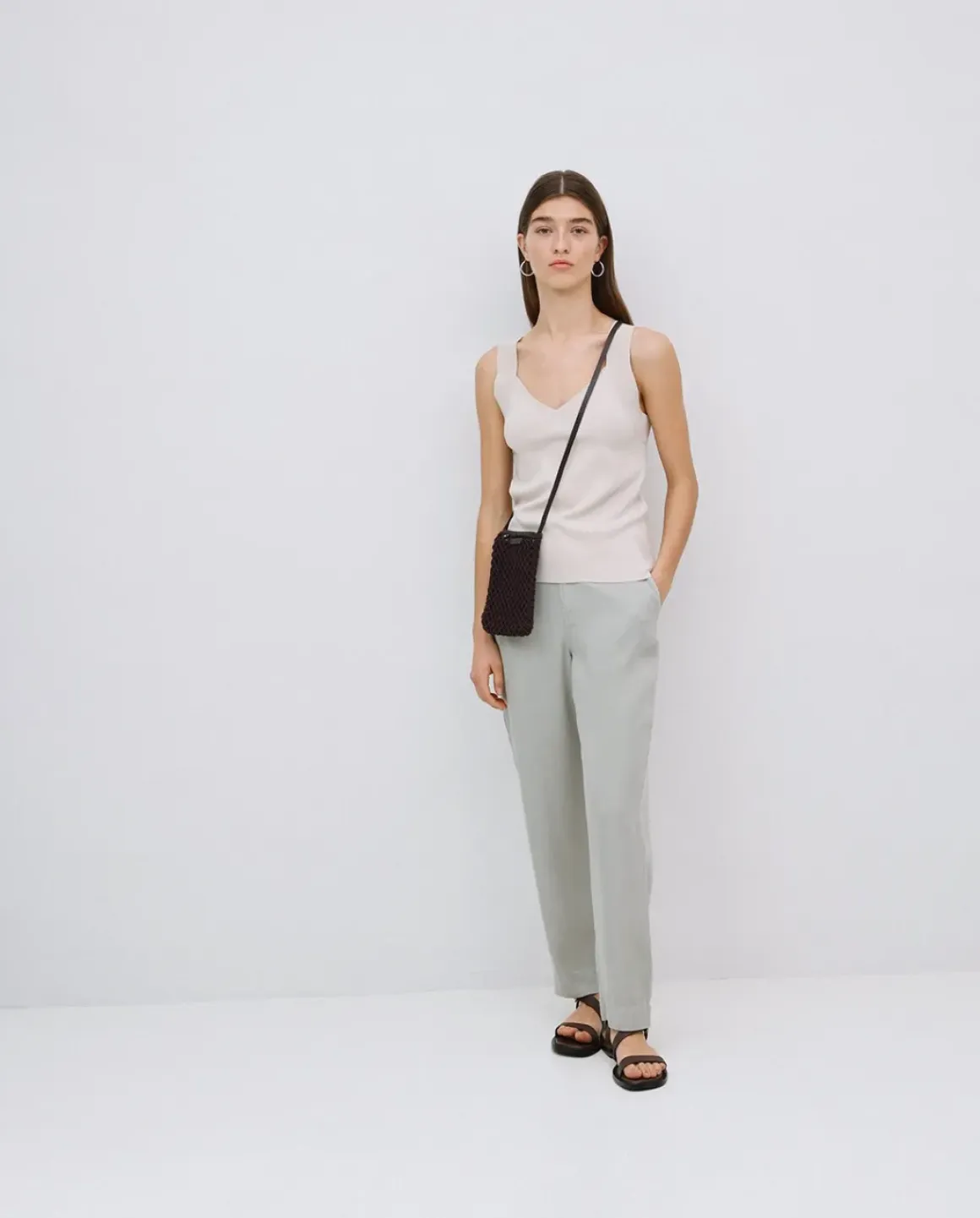 Pantalones rectos tencel verde