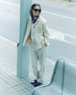 Pantalones sarga de algodón rectos crudo