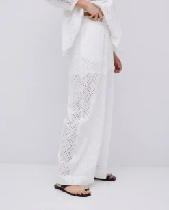 Pantalones wide leg bordado blanco