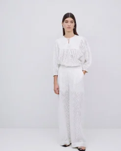 Pantalones wide leg bordado blanco
