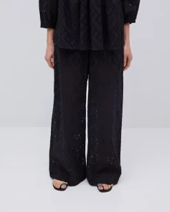 Pantalones wide leg bordado negro
