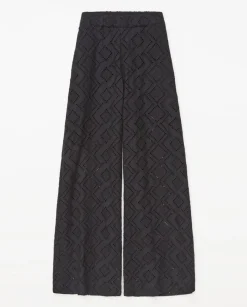 Pantalones wide leg bordado negro
