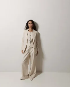 Pantalones wide leg pinzas crudo