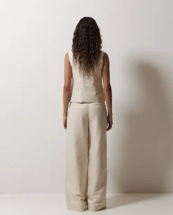 Pantalones wide leg pinzas crudo