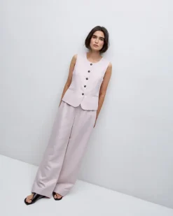 Pantalones wide leg pinzas rosa