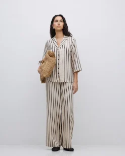 Pantalones wide leg tencel crudo