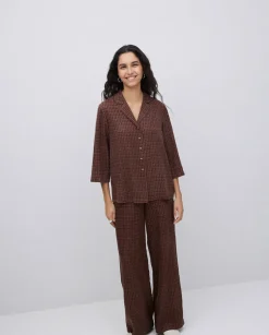 Pantalones wide leg tencel marrón