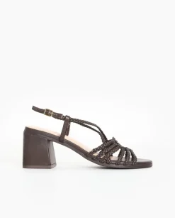Sandalias tacón tiras trenzadas chocolate