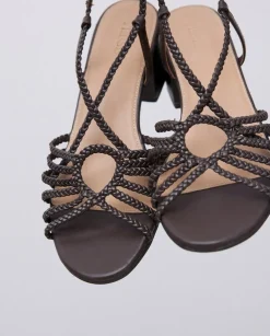 Sandalias tacón tiras trenzadas chocolate