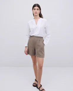 Short 100% lino caqui