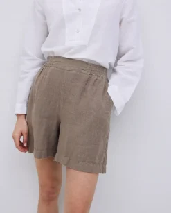 Short 100% lino caqui