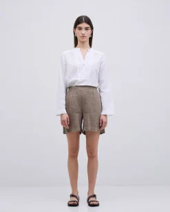 Short 100% lino caqui