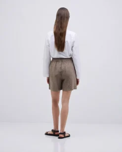 Short 100% lino caqui