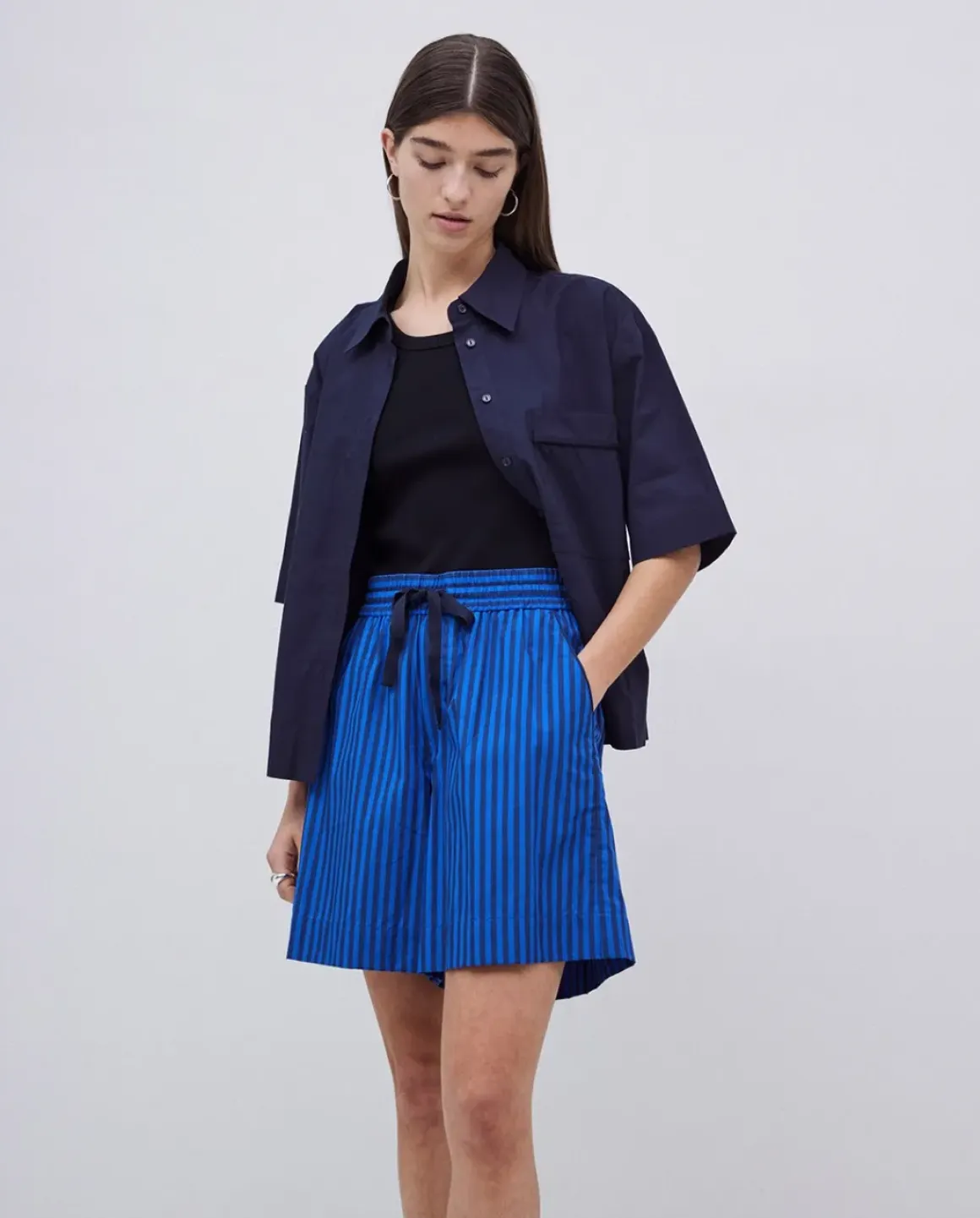 Short popelín rayas azul oscuro