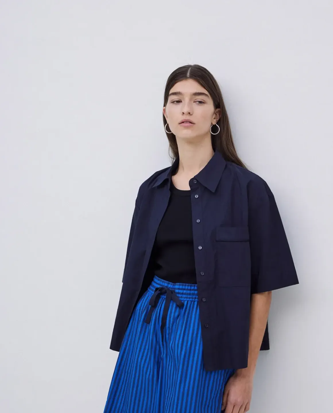 Short popelín rayas azul oscuro