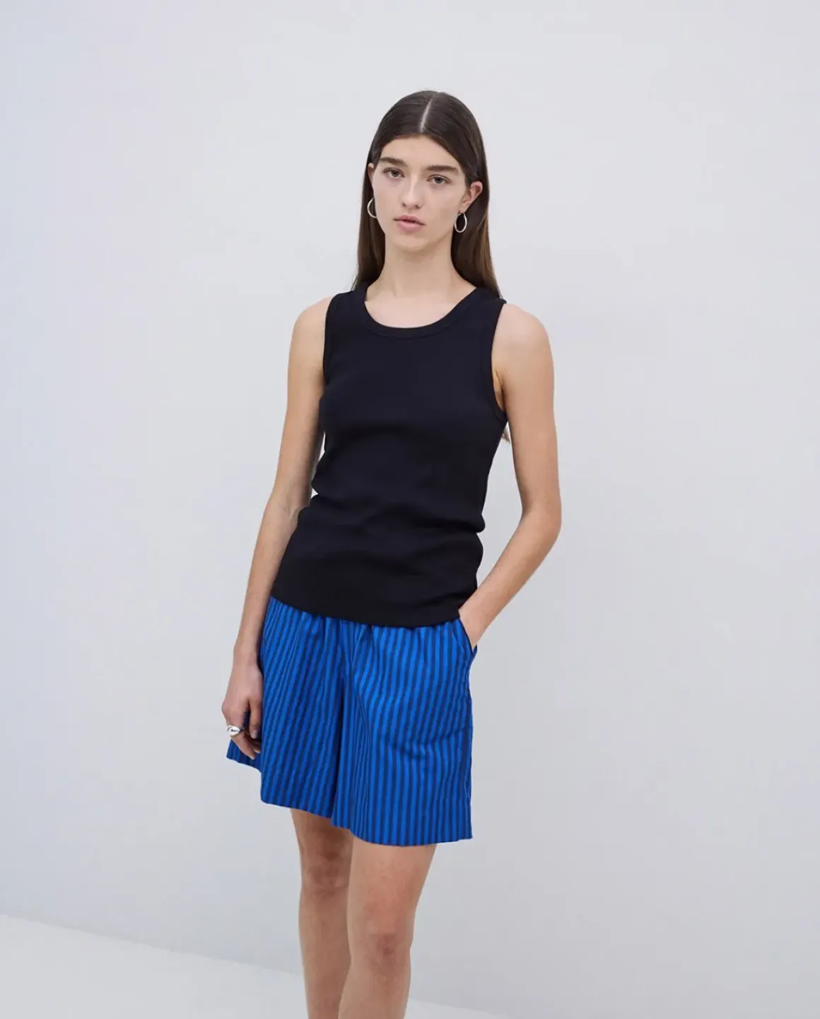Short popelín rayas azul oscuro