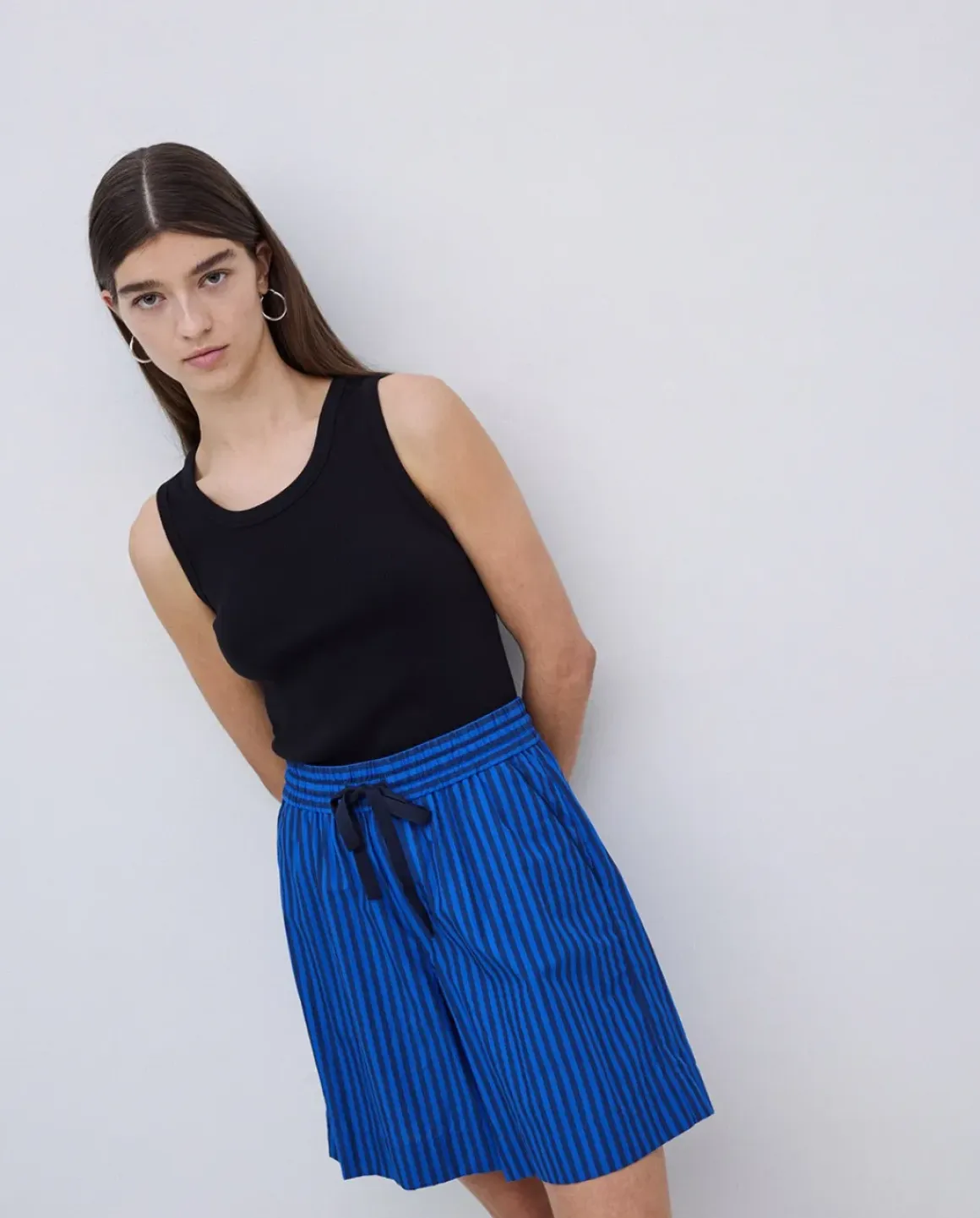 Short popelín rayas azul oscuro