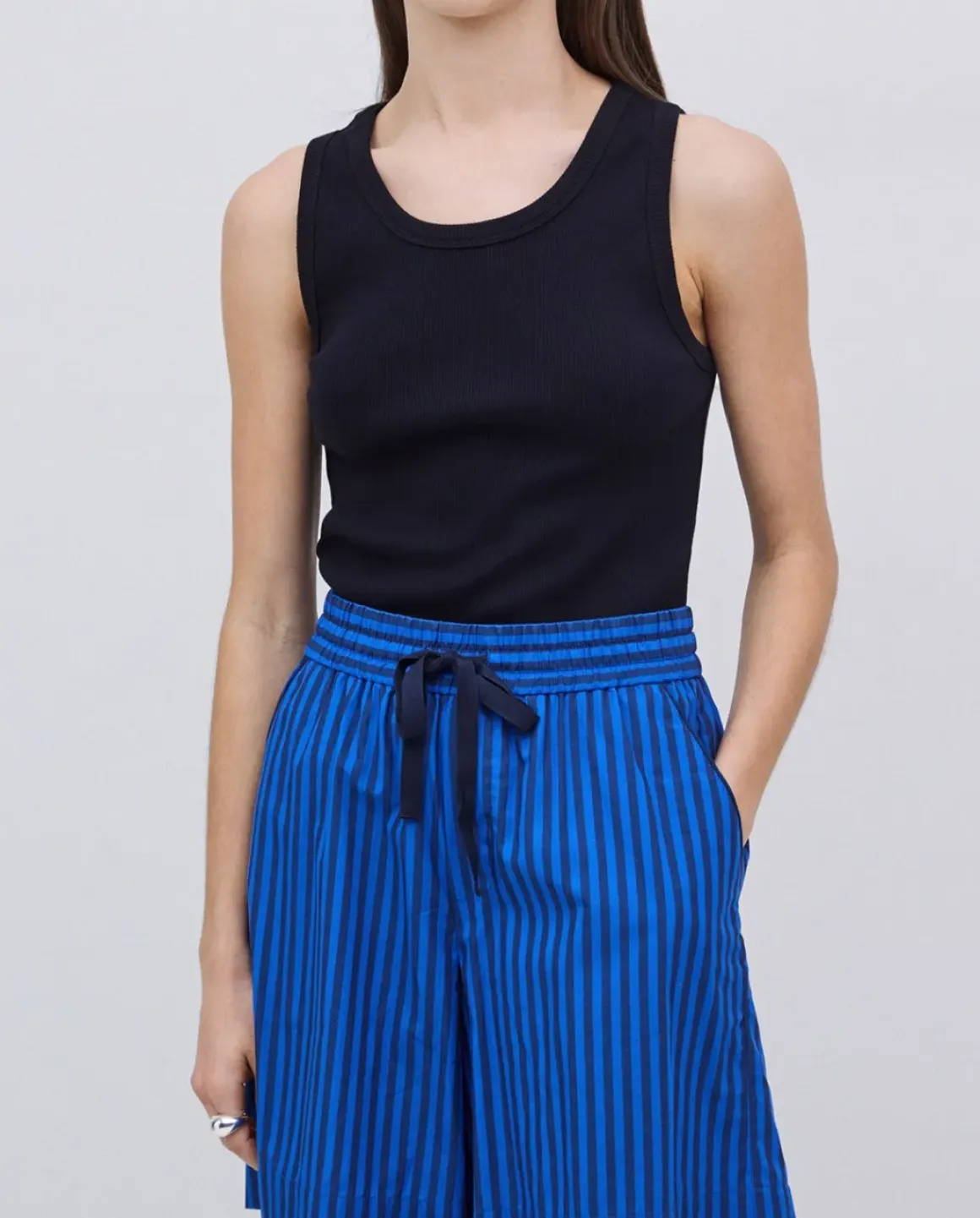Short popelín rayas azul oscuro