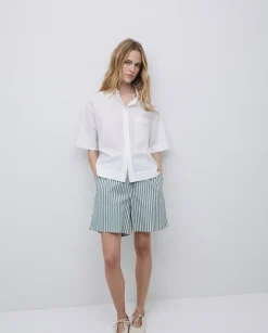 Short popelín rayas verde