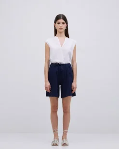 Shorts bolsillos plastrón azul oscuro